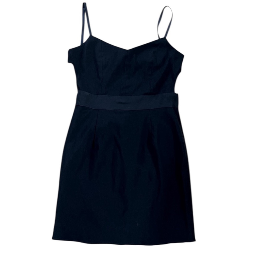 Paper Crown Black Fitted Backless Mini Dress with Grosgrain Bow Detail, Size 6